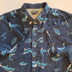Eddie Bauer Men's Blue Swordfish Short Sleeve Button Down Shirt Size 2XL